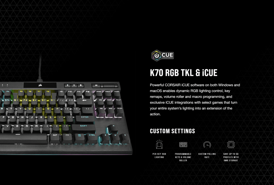 CORSAIR เปิดตัว K70 RGB TKL Optical-Mechanical Gaming Keyboard